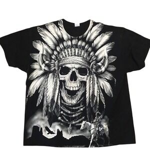 ✨Native American Skull Headdress TShirt Native Indian Warrior Eagle Feathers 3XL